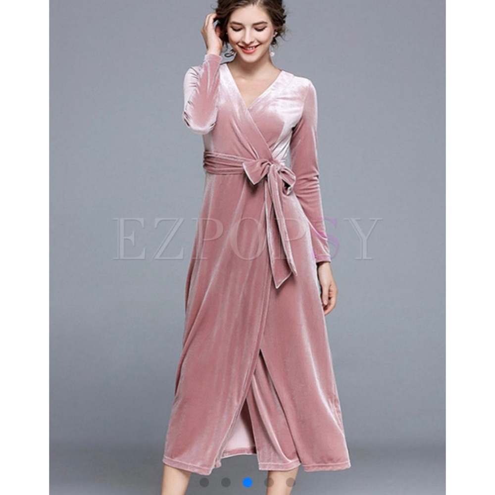 Velvet mock wrap dress